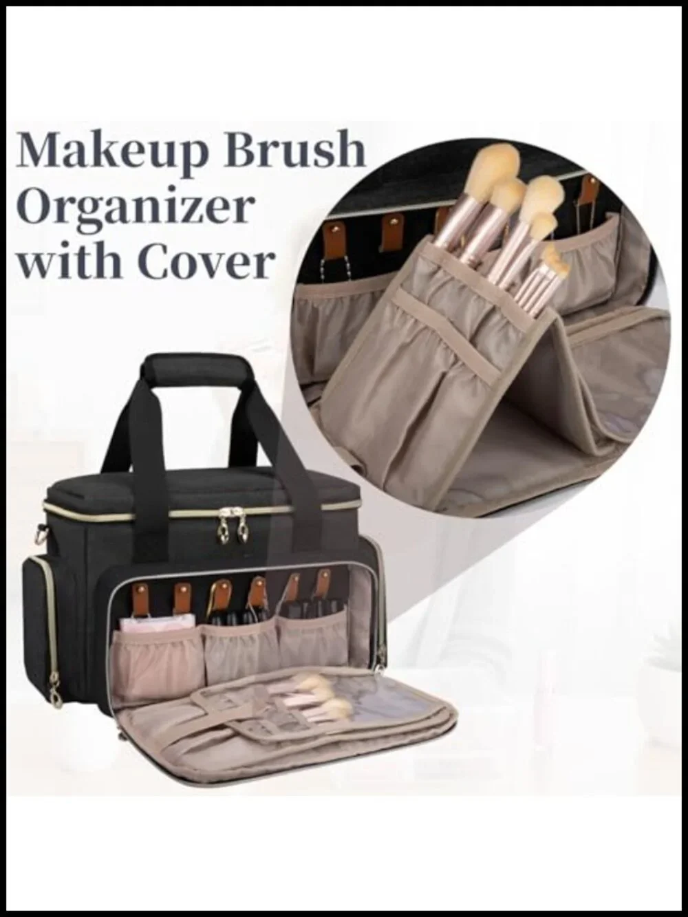 Large Travel Makeup Bag Organizer with 2 Removable Pouches & Dividers, Nylon